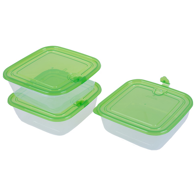 Set of 3 square food containers with air vent - Green