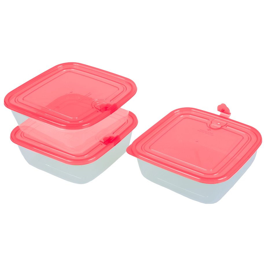 Set of 3 square food containers with air vent - Red