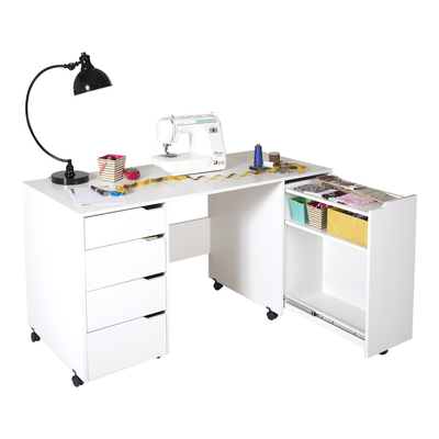 Sewing craft table with sliding storage drawer