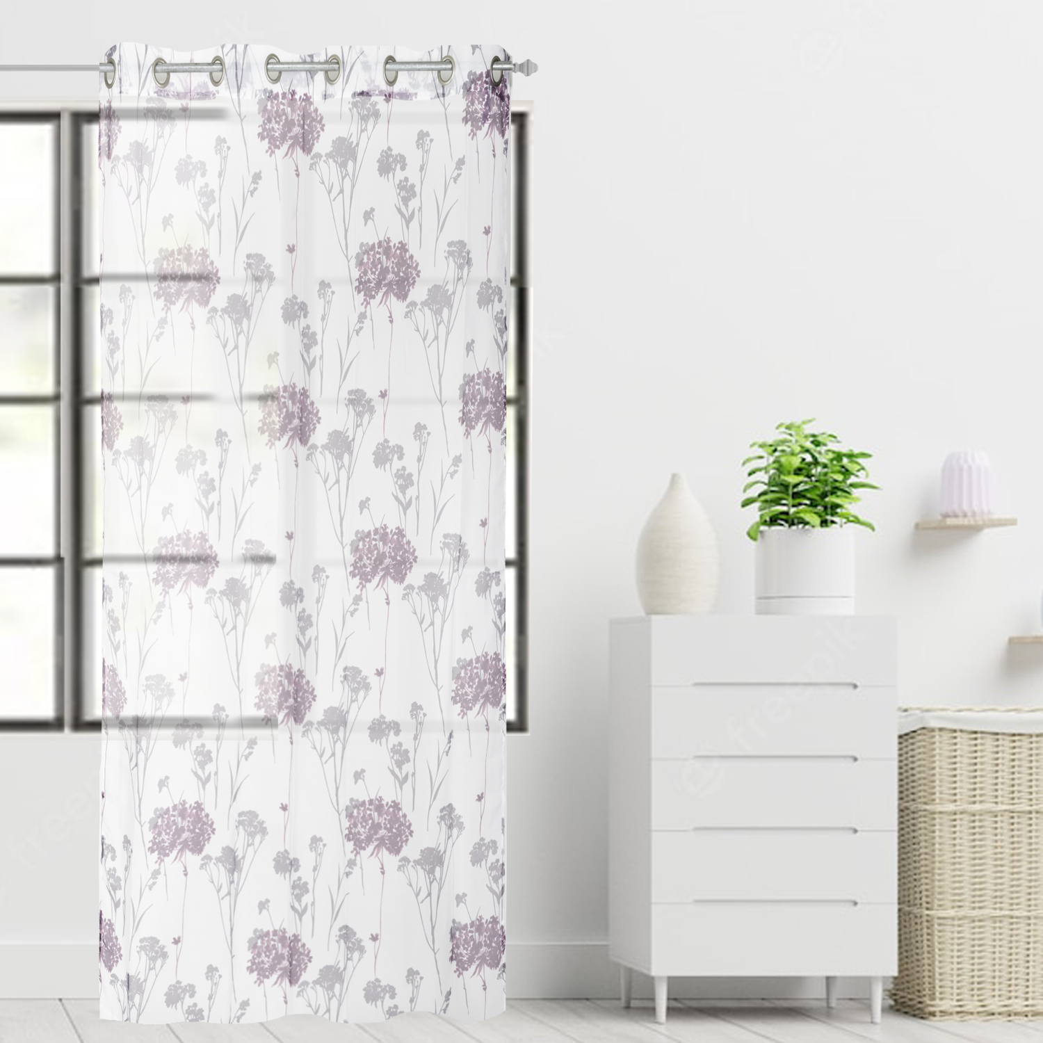 Sheer curtain panel with metal grommets, 54"x84" - Hydrangeas