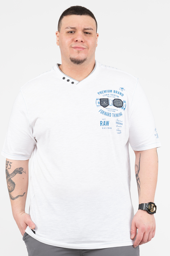 Short sleeve printed t-shirt with embroidered patches - White - Plus Size