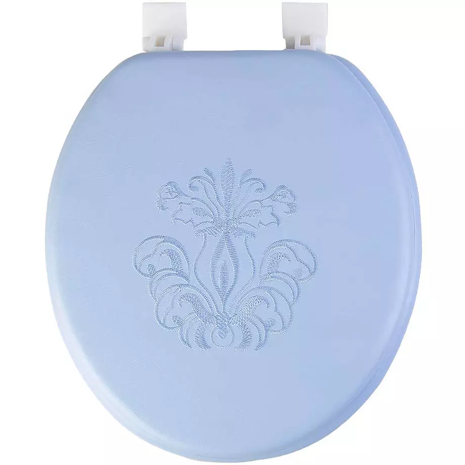 Siège de toilette coussinée, broderie d'une fleur bleu