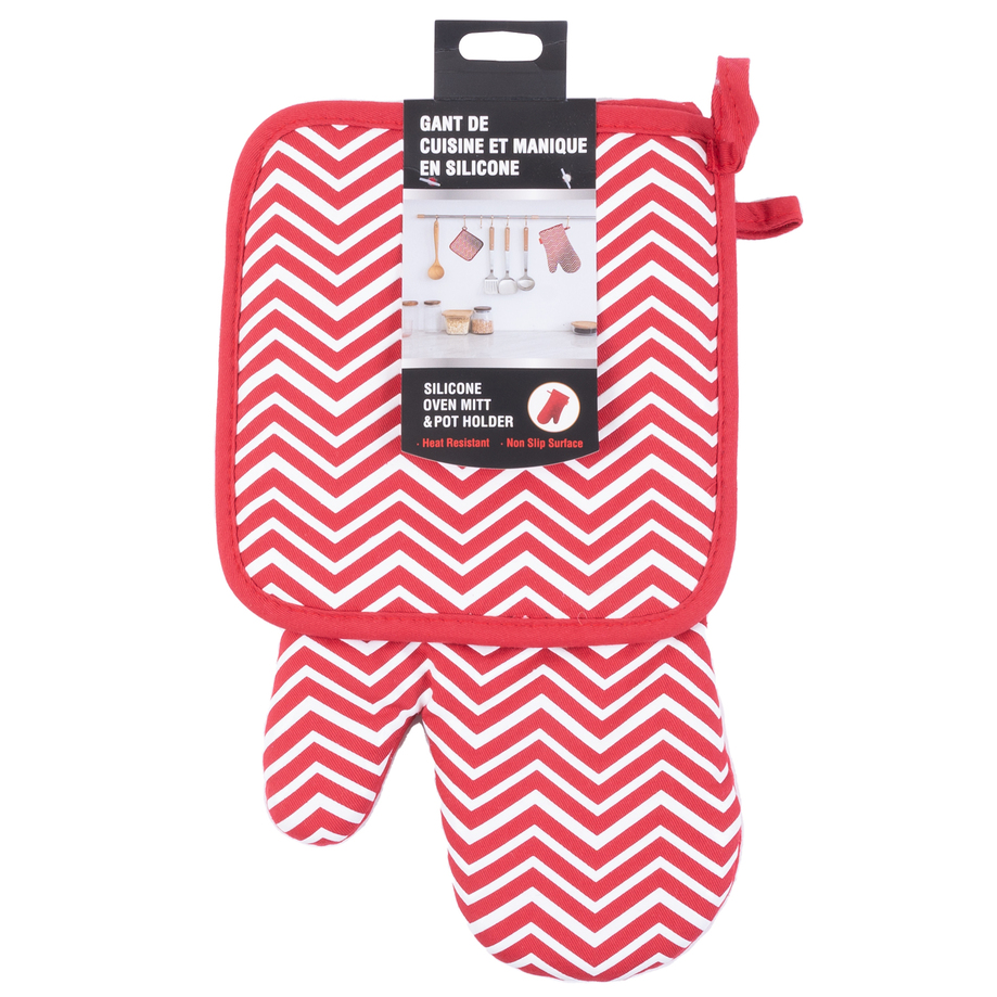 Silicone oven mitt & pot holder set - Red