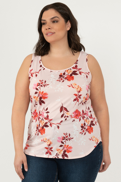 Sleeveless a-line camisole with shirtail hem - Cherry blossoms - Plus Size