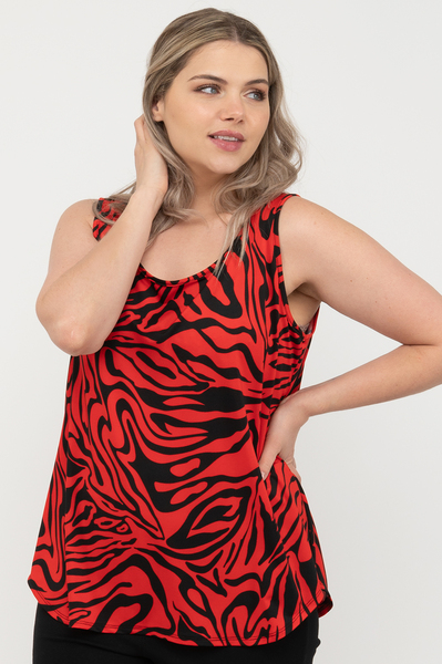 Sleeveless a-line camisole with shirtail hem - Red zebra - Plus Size