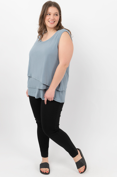 Sleeveless top with layered assymetric hem - Teal - Plus Size