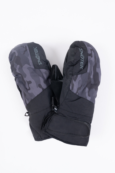 Snötek - Black camo performance ski mittens with velcro wrist straps