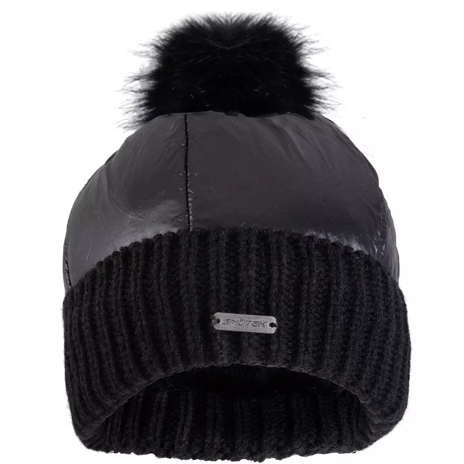 Snötek - Black puffer toque with knitted cuff and pompom