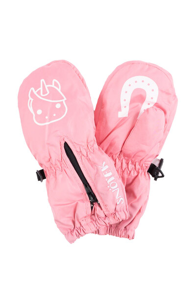 Snötek - Thermal mittens with front zipper and cute print - Unicorn