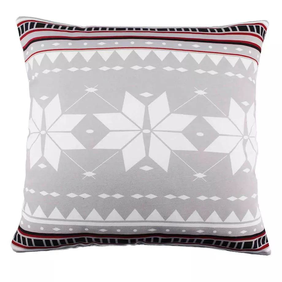 Snowflake pattern printed cushion, 18"x18", light grey
