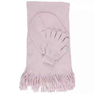 Soft beanie, scarf and gloves set with shimmer effects