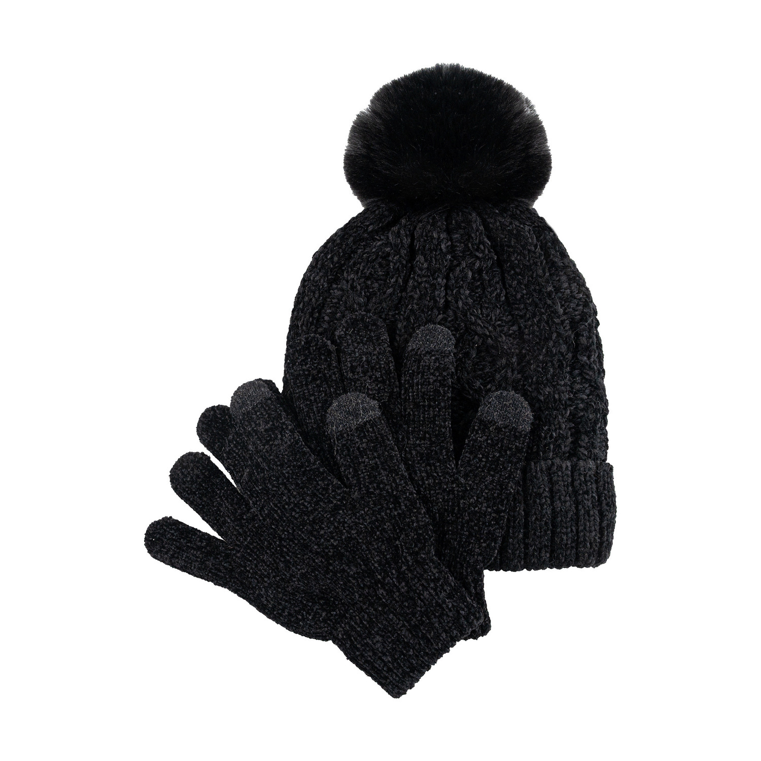 Soft chenille tuque with matching gloves