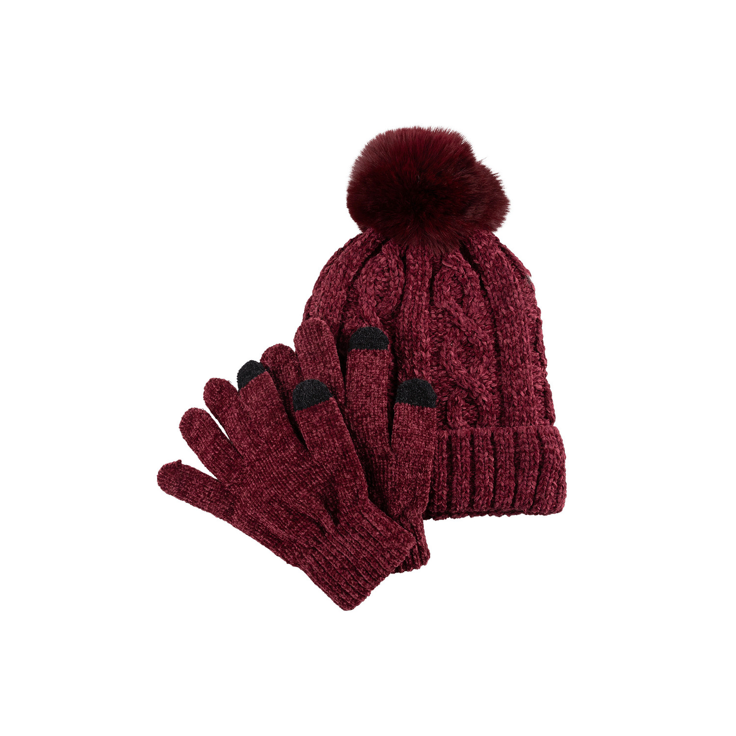 Soft chenille tuque with matching gloves