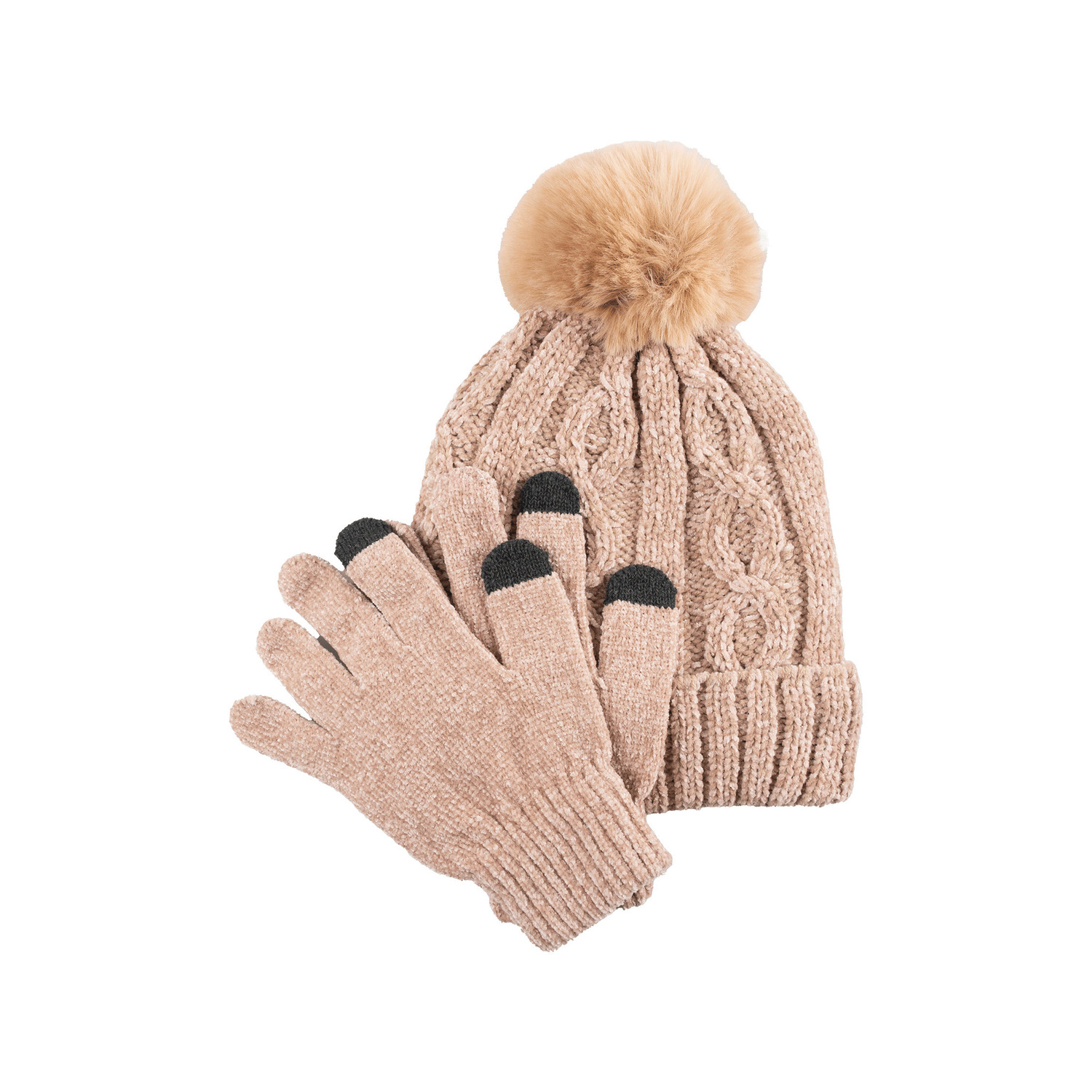 Soft chenille tuque with matching gloves