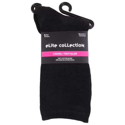 Soft cotton blend casual crew socks, 1 pair - Black