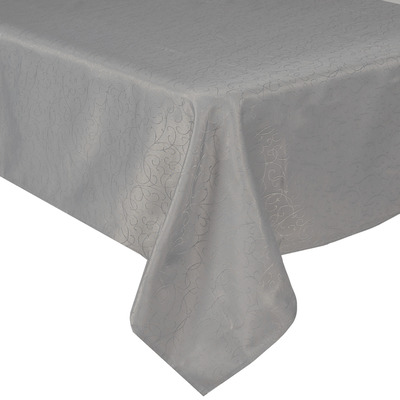 Solid damask fabric tablecloth - Silver scroll