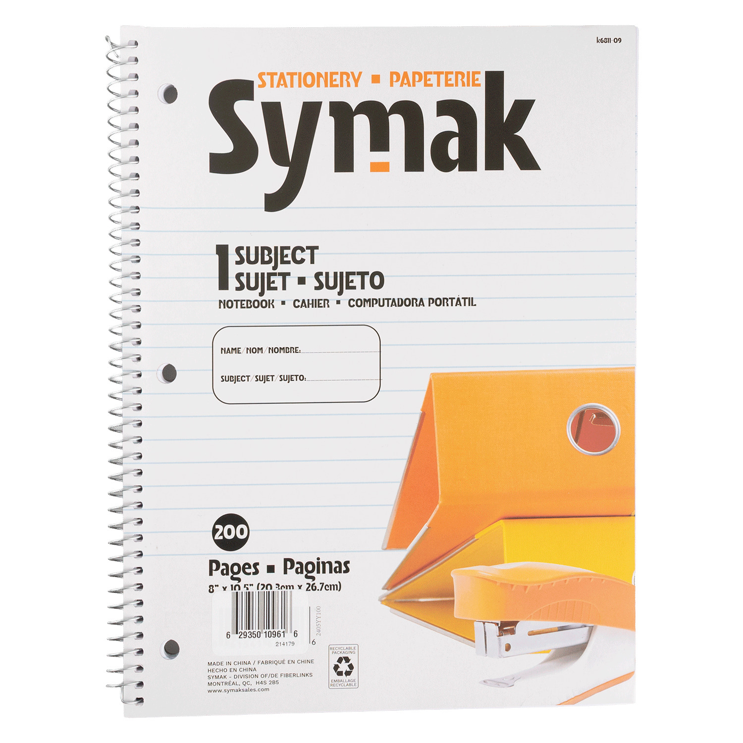Spiral notebook, 1-subject, 200 pages
