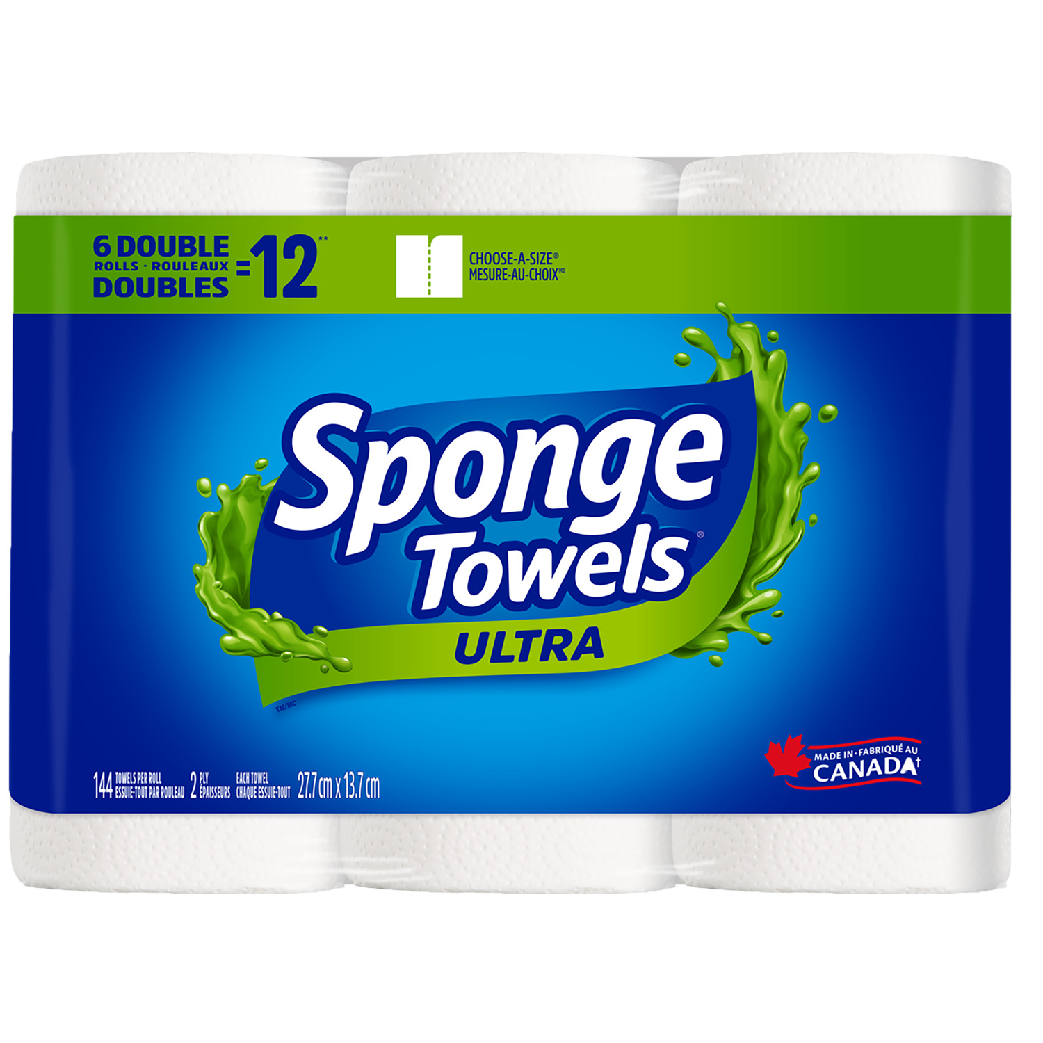 Sponge Towels - Essuie-tout Ultra Mesure-au-choix, paq. de 6 - Rouleaux doubles