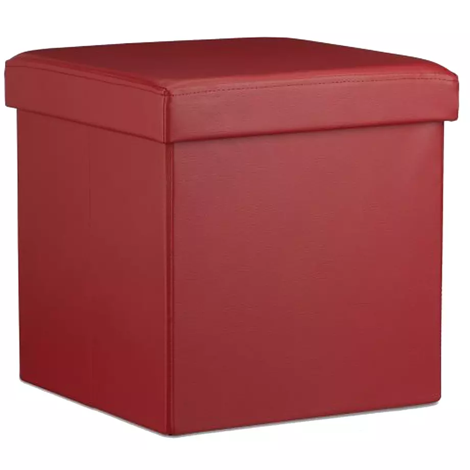 Square foldable faux-leather ottoman with storage, small, red