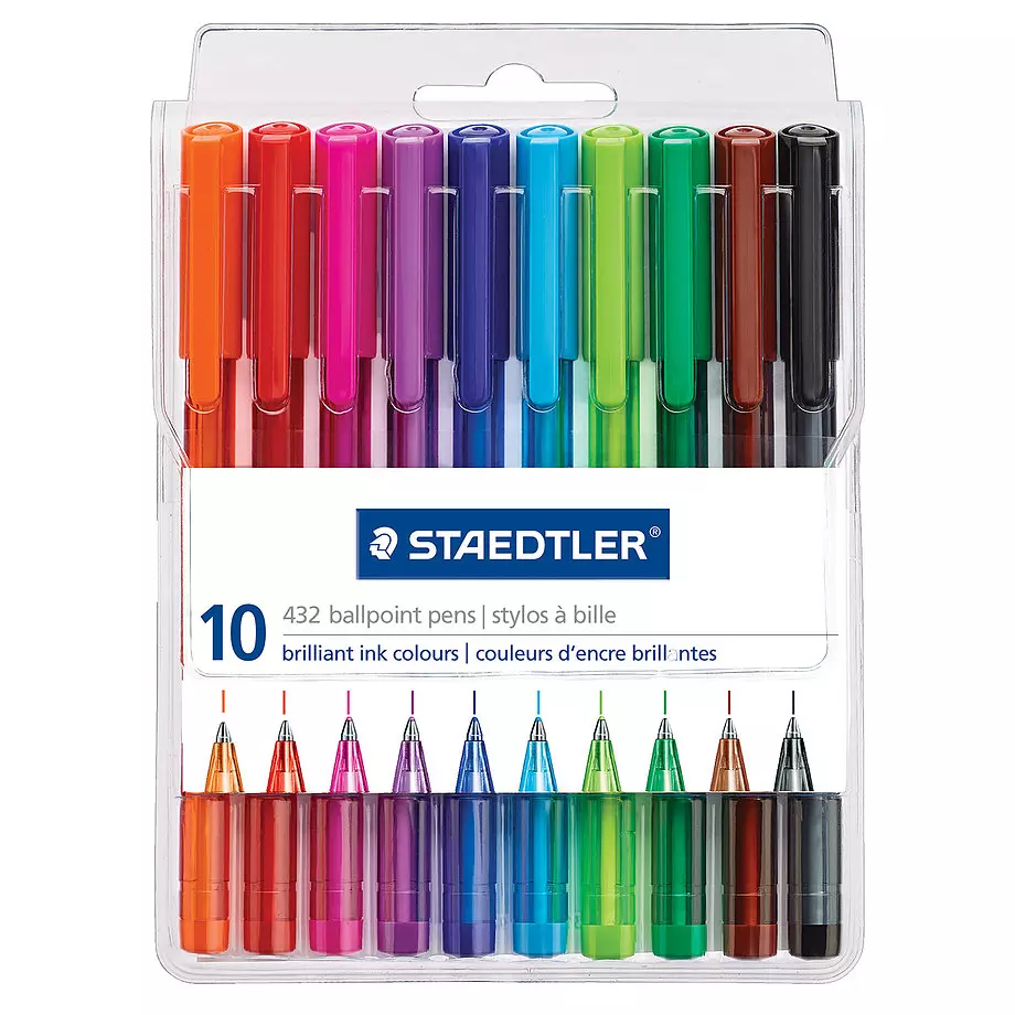 Staedtler - 10 stylos à bille en couleurs d'encre brillantes