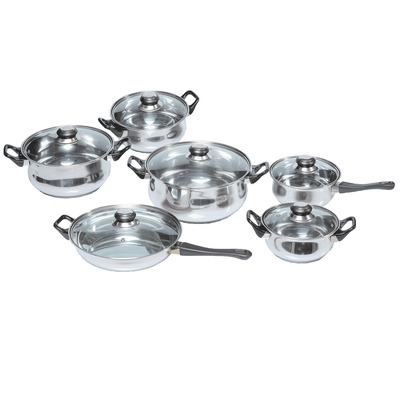 Stainless steel cookware set with glass lids, 12 pcs