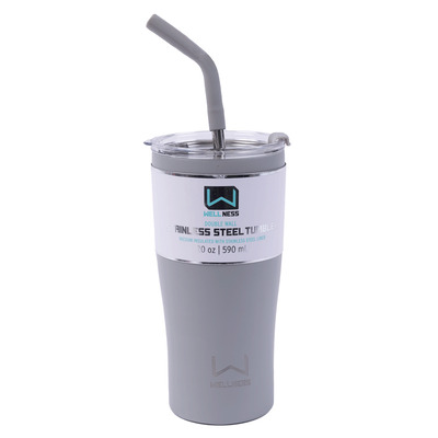 Stainless steel tumbler with silicone straw, 20oz