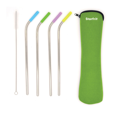Starfrit - Set of 4 resusable straws with brush and carry pouch