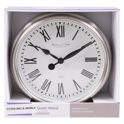 Sterling & Noble - Classic metal wall clock - Brushed nickel finish