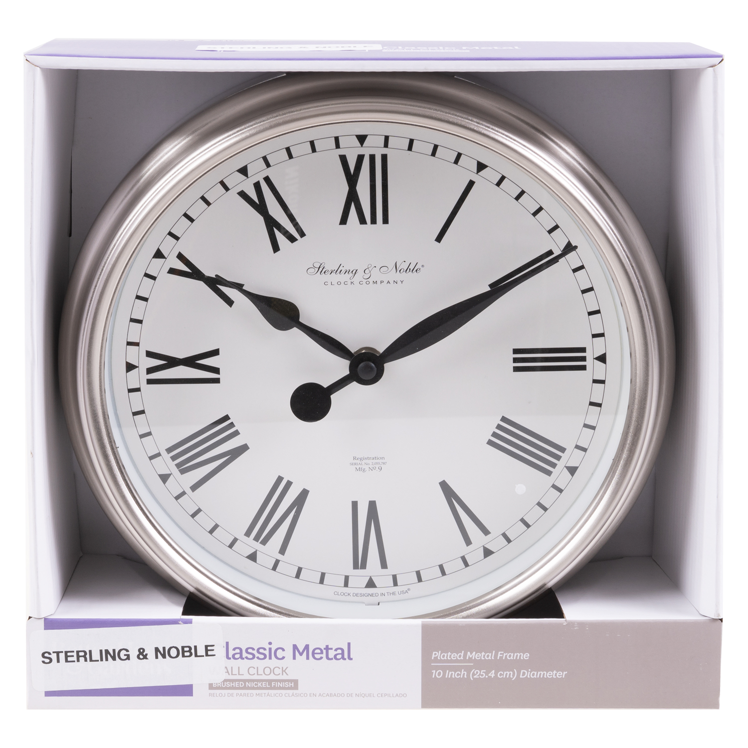 Sterling & Noble - Horloge murale classique en métal - Finition nickel brossé