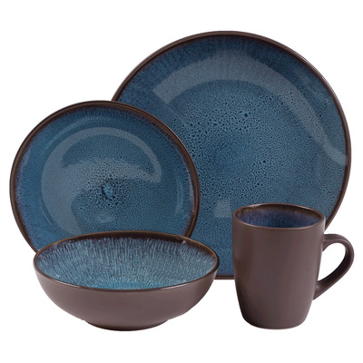 Stoneware dinnerware set, Brown and blue, 16 pcs