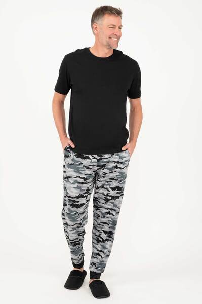 Stretch knit jogger pyjama pants - Black camouflage