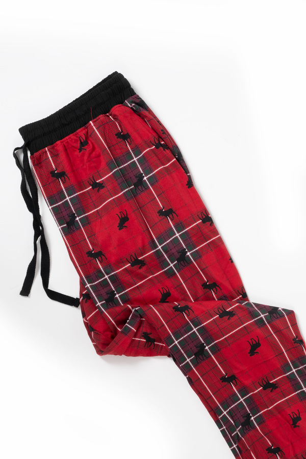 Stretch knit jogger pyjama pants - Christmas moose on plaid - Plus Size