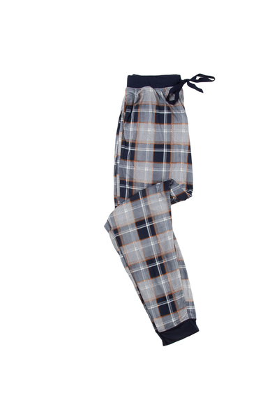 Stretch knit jogger style pyjama pants - Blue plaid