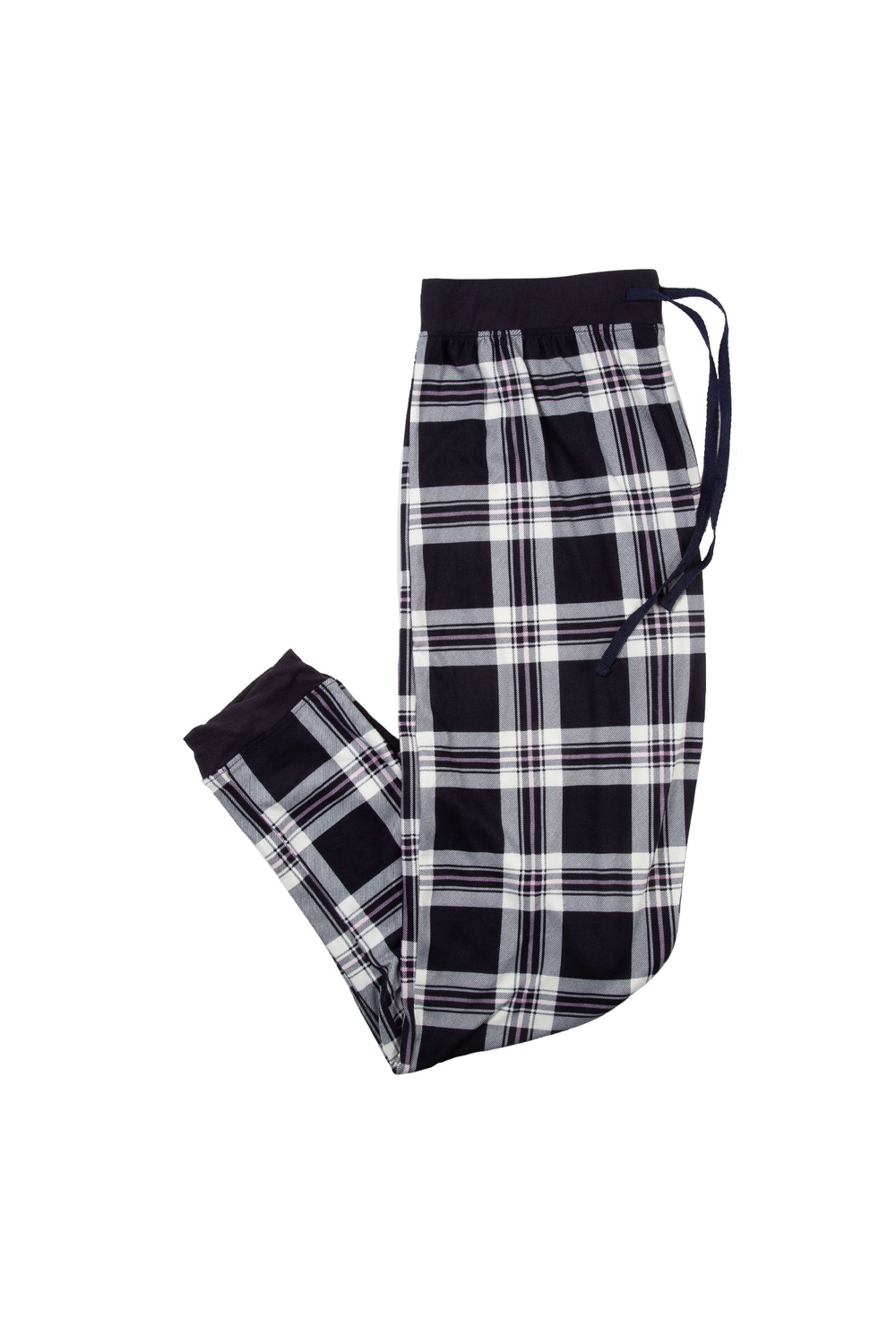 Stretch knit jogger style pajama pants, navy plaid, extra large (XL)