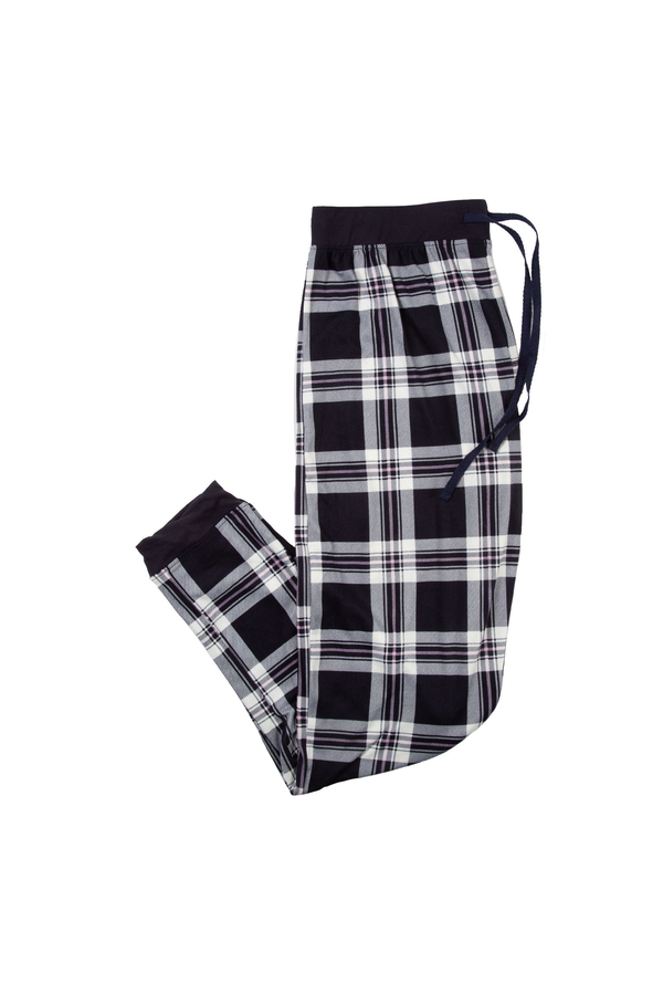 Stretch knit jogger style pajama pants, navy plaid, medium (M)