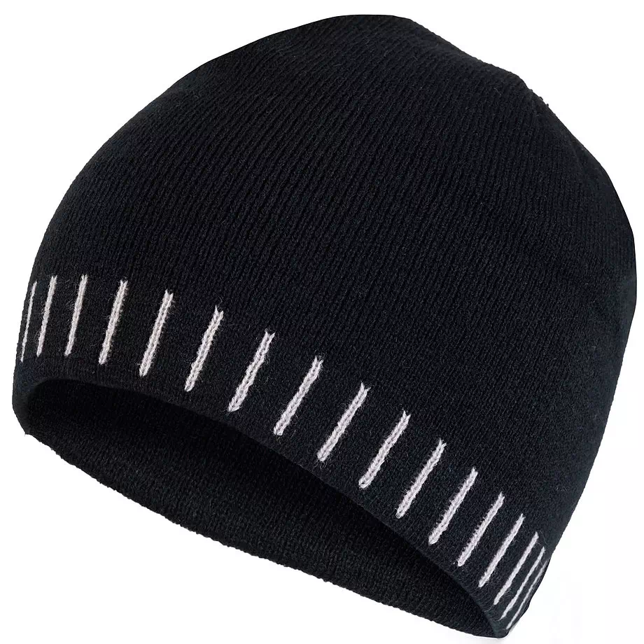 Stretch knit toque with contrast stich design on brim, black