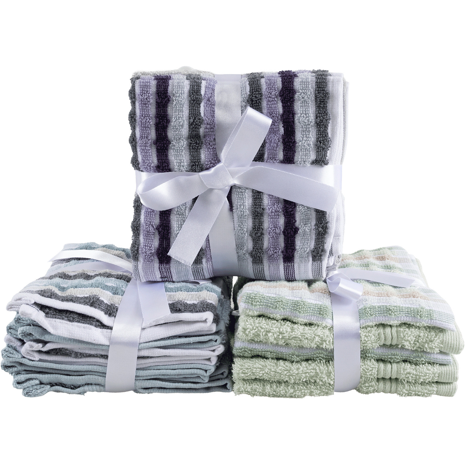 Striped and solid-colored facecloths - pack of 5