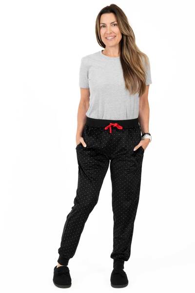 Suko - Rêves - Pantalon pyjama jogger à tricot extensible en velours - Petits pois