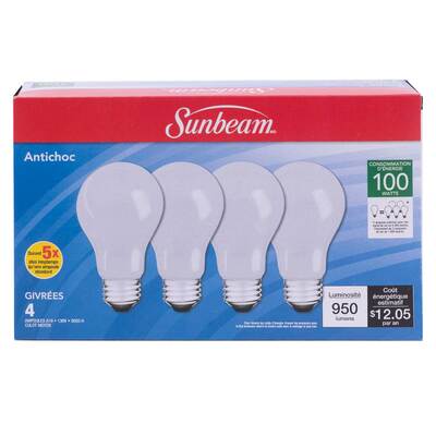 Sunbeam - Ampoules givrées Antichoc, 100W, paq. de 4