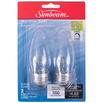 Sunbeam - Ampoules incandescents de chandelier, 40W, paq. de 2"