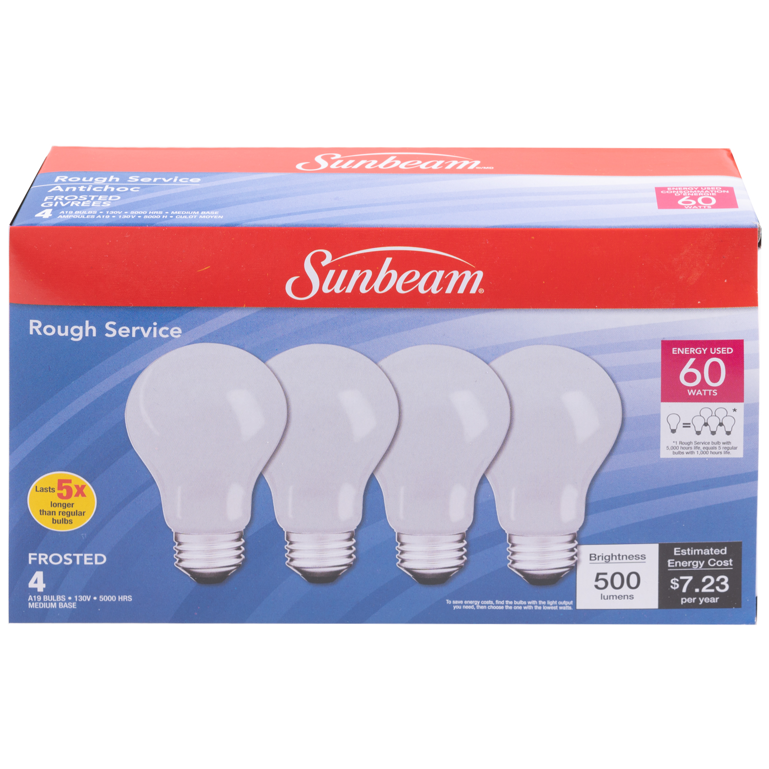 Sunbeam - Rough Service frosted light bulbs, 60W, pk. of 4