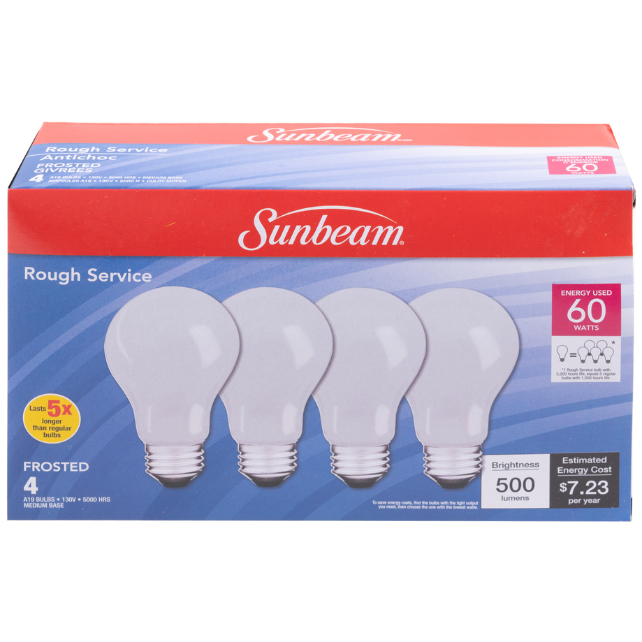Sunbeam - Rough Service frosted light bulbs, 60W, pk. of 4