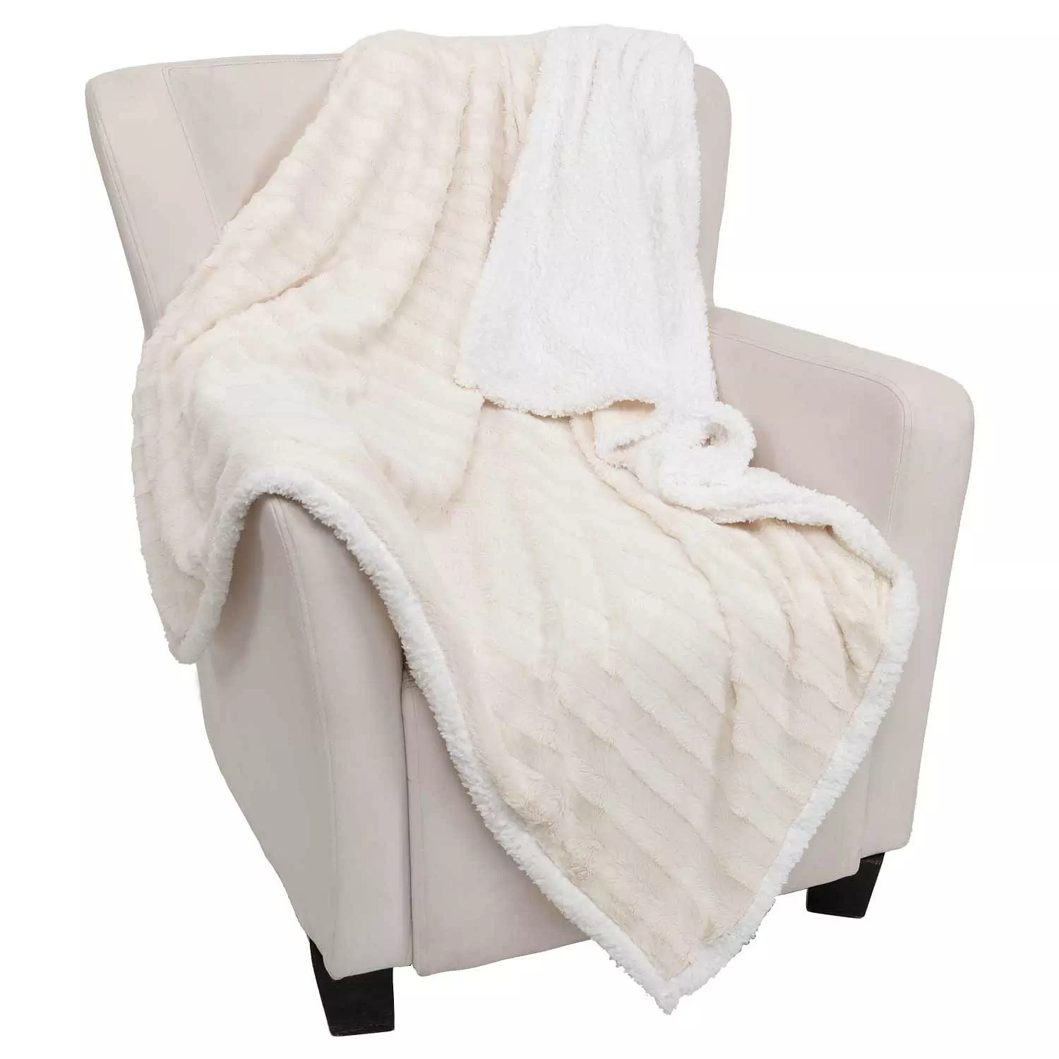 Super soft chevron throw with sherpa backing, 50"x60", ivory