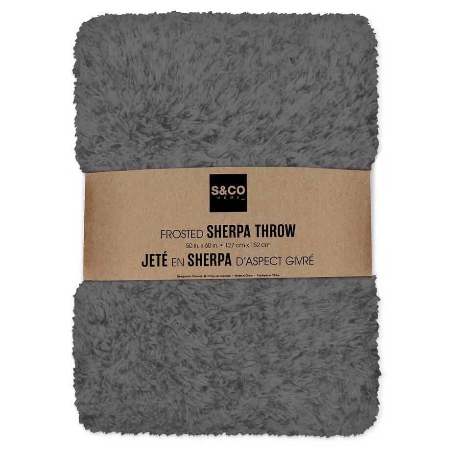 Super soft faux-fur sherpa throw, 50"x60" - Frosted grey