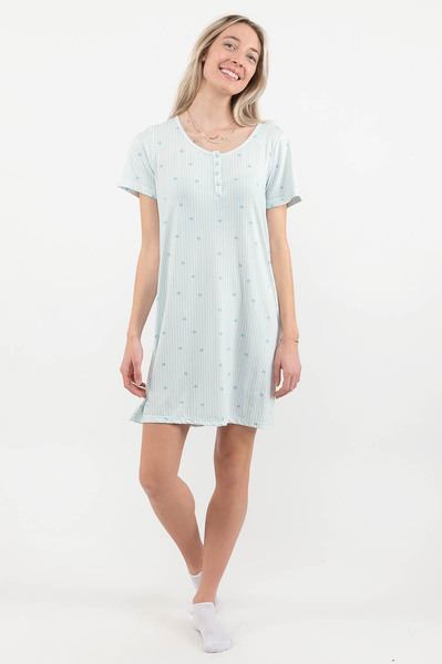 Super soft Henley nightgown - Blue hearts