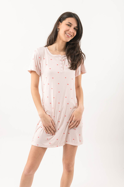 Super soft Henley nightgown - Pink hearts