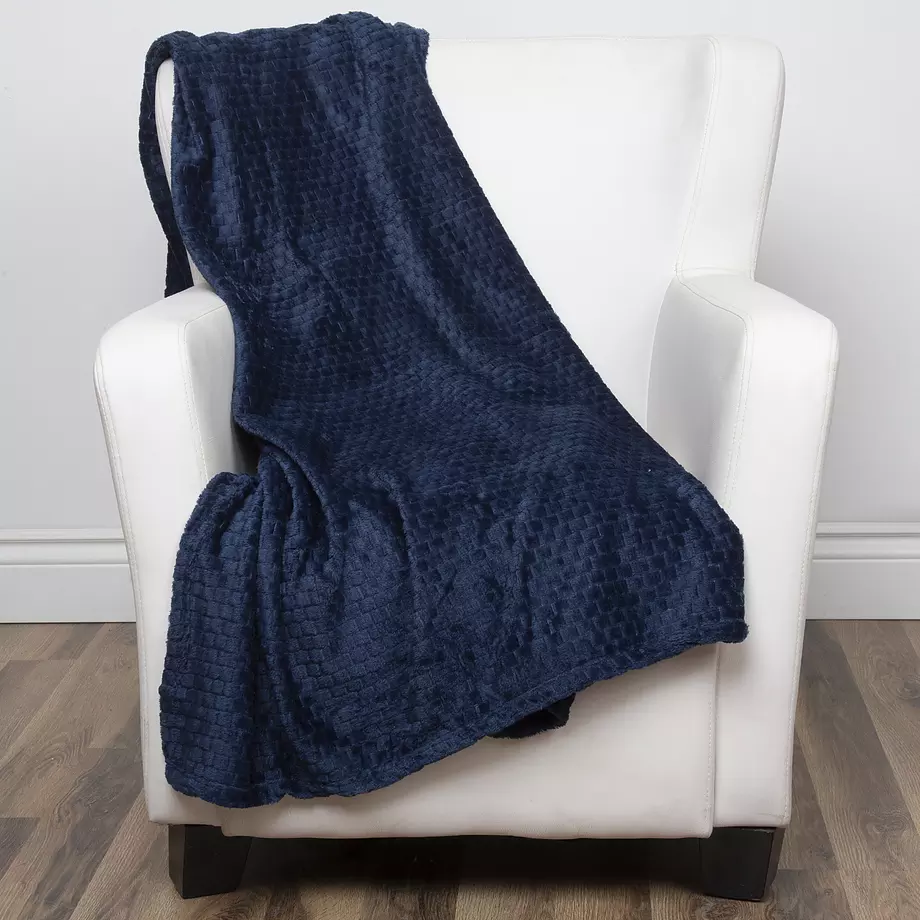 Super soft textured flannel throw, 50"x60", navy blue