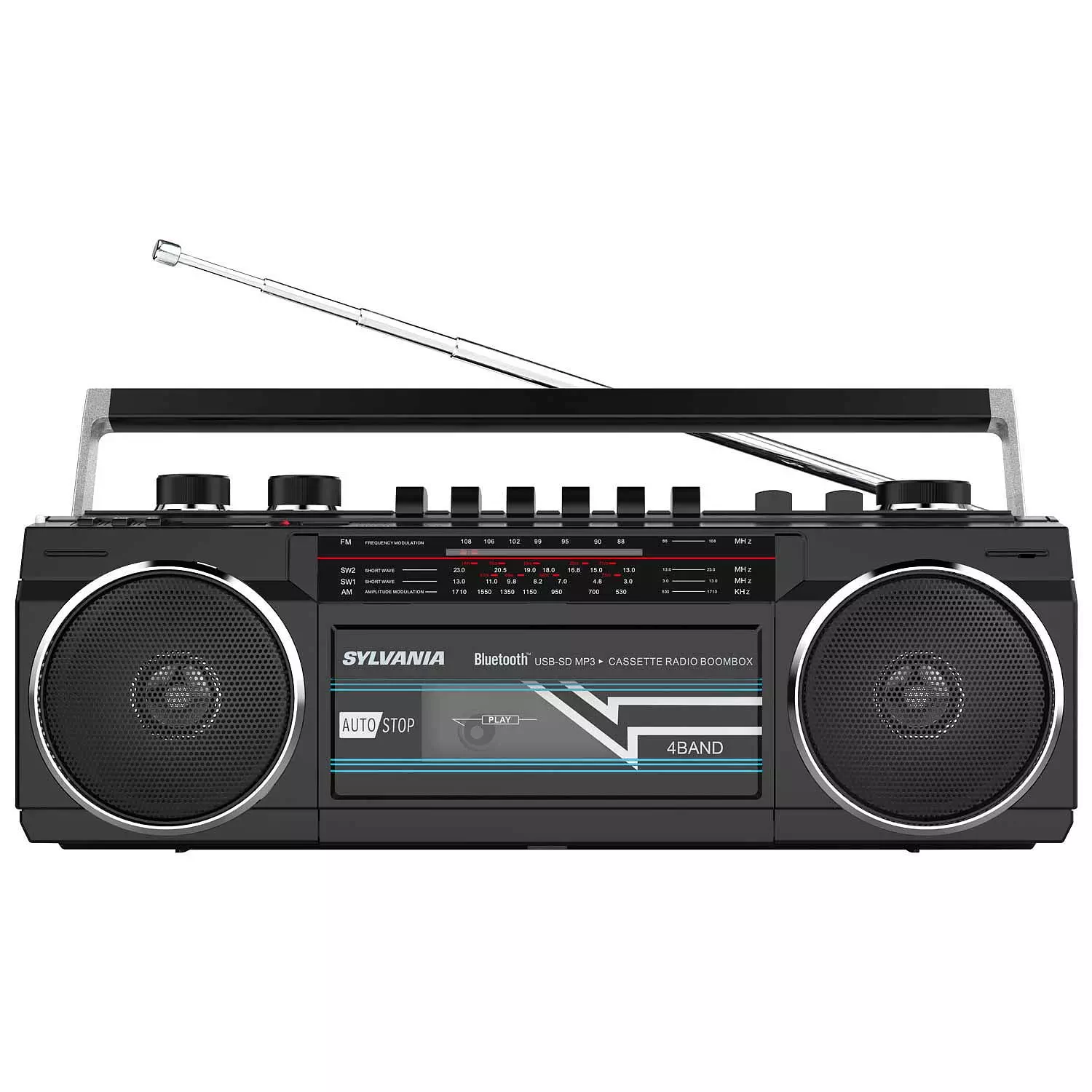Sylvania - Bluetooth Retro cassette boombox with FM radio, black