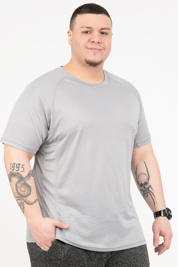 T-shirt actif en maille gaufrée avec col rond - Gris pâle - Taille plus