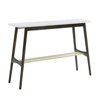 Table d'entrée pieds effilés en imitation marbre - Faux marbre blanc / Chêne brun foncé